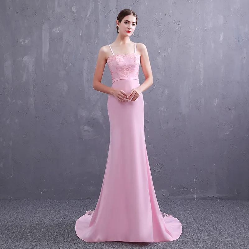 ¡Gran venta! Nuevo patrón 2019 Vestido de fiesta de corte A sin tirantes para niña, color rosa, sencillo, largo hasta el suelo, vestidos formales