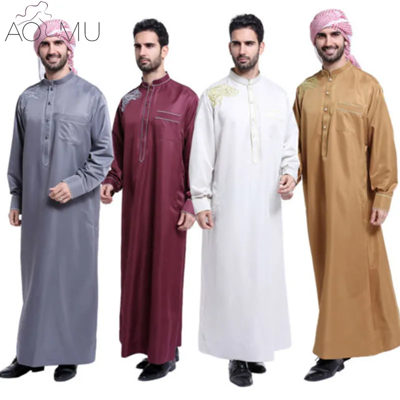 Partihandel - Aomu män Saudiarabien Islamiska muslimska kläder arabiska manliga människor klär thobe arabiska abayas klänning mens kaftan mantel