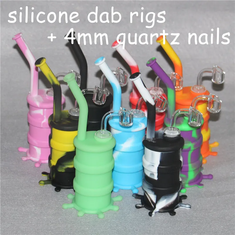 Portable Hookah Silicone Barrel Rigs för rökning torr ört UnBreceable Water Percolator Bong Rökolja Koncentratrör + Quartz Nails