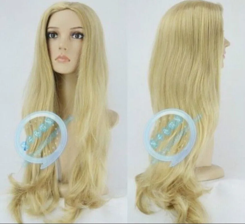 New extra Long Wavy blonde mix healthy No bangs hair lady's Full wig