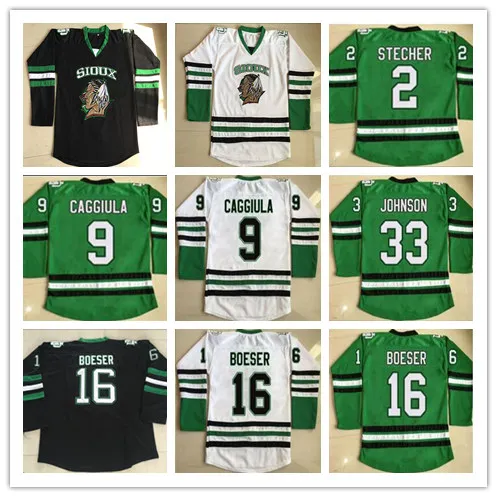 Hombres Dakota del Norte Fighting Sioux College Jerseys Hockey 2 STECHER 9 CAGGIULA 16 Brock Boeser 33 Cam Johnson University Barato