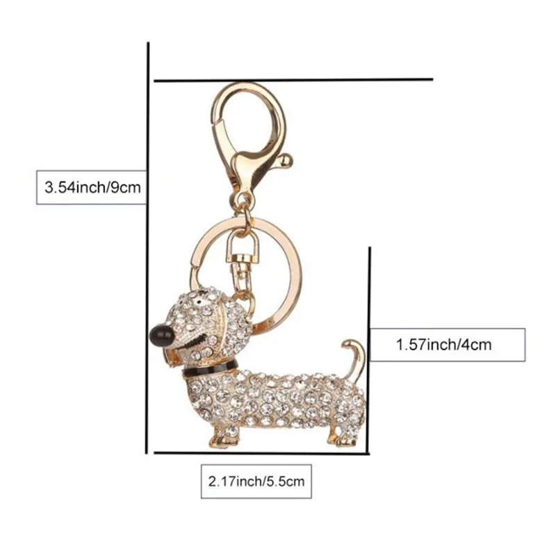 Rhinestone Crystal Dog Dachshund Keychain Bag Charm Pendant Keys Chain Holder Key Ring Jewelry For Women Girl Gift 6C08041287z