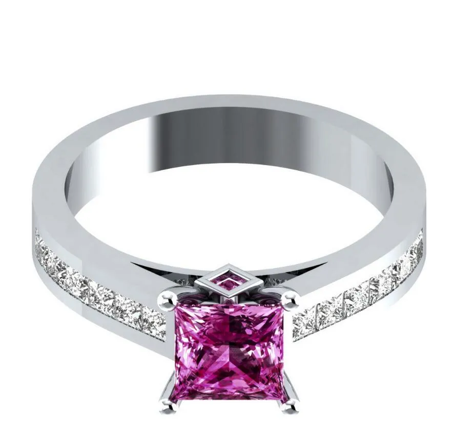 Victoria Wieck Gioielli di lusso fatti a mano in argento sterling 925 riempito Princess Cut Pink Sapphire CZ Diamond Gemstones Women Wedding Band Ring