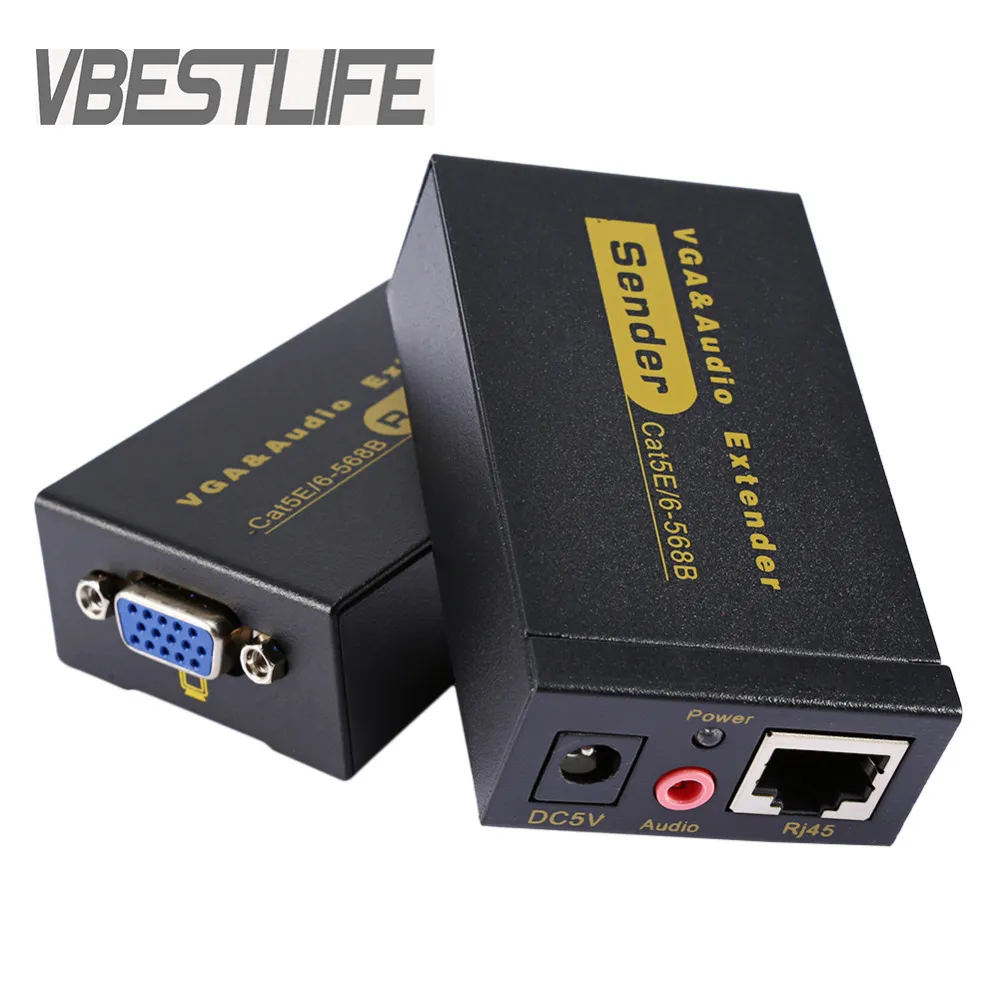 Бесплатная доставка женщина к женщине VGA Extender к Lan CAT5e/6 RJ45 Ethernet адаптер и стерео аудио конвертер расширения с США Plug