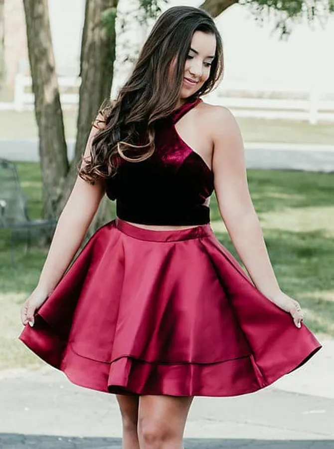 Maroon two piece homecoming dress cheap