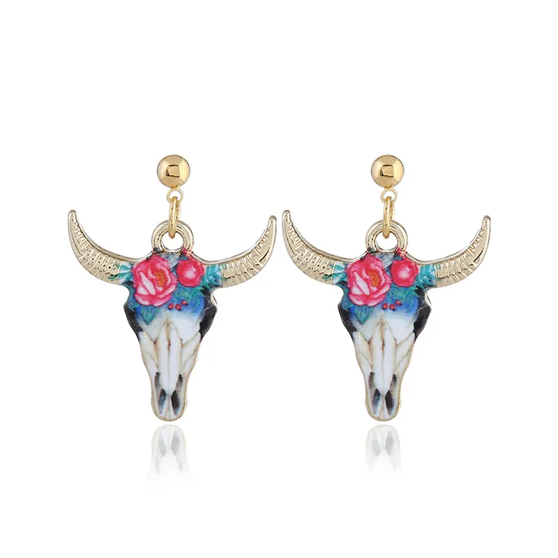 summer jewelry dangle earrings bull with horns head enamel animal earrings women's for party gift drop shipping wholesale and retail