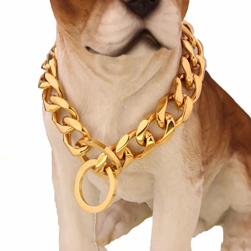 Gold Tone Stainless Steel Training Dog Collar 19mm Wide Fancy Slip Chain Dog Collar For Large Dogs Pitbull Doberman Bulldog 4 720 DHgate
