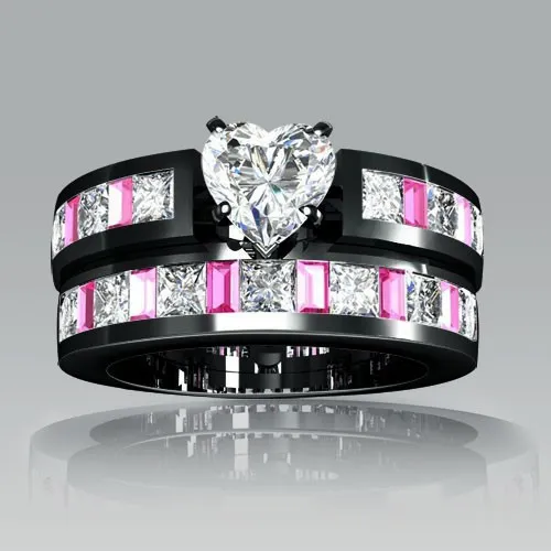 choucong fiançailles rose saphir diamant 10KT or noir rempli 2-en-1 femmes bague de mariage ensemble Sz 5-11 Gift301g