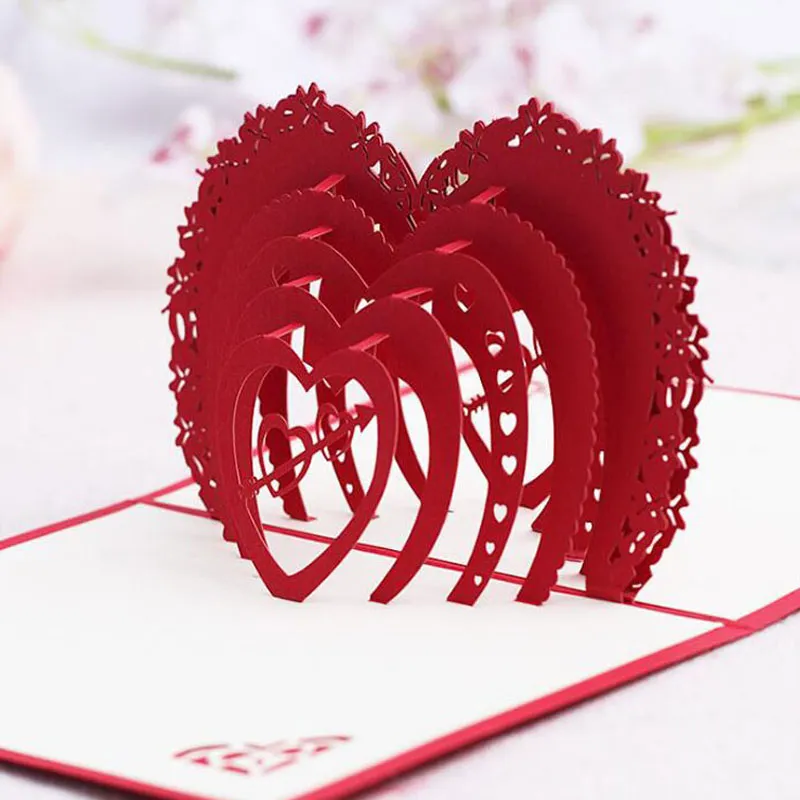 발렌타인 데이 선물 하트 3D 팝업 인사말 카드 엽서 일치 봉투 레이저 잘라 수 제 생일 엽서 ZA5976