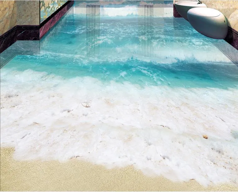 Melhoria da casa Bela praia de surf banheiro 3D piso azulejos Mural piso papel de parede