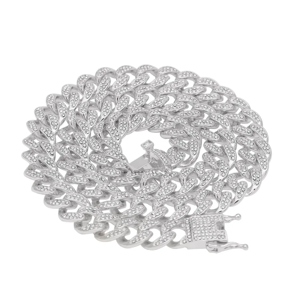 Hip Hop Bling Iced out 13mm 16-24 pollici Collana a catena a maglia cubana Gioielli in argento dorato per uomo