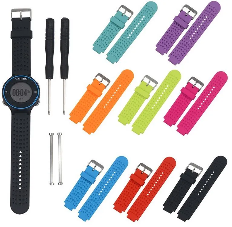 Byte Silicone Watchbands Wrist Rem för Garmin Forerunner 220 230 235 630 620 735XT Watch Rem med Pins Tools