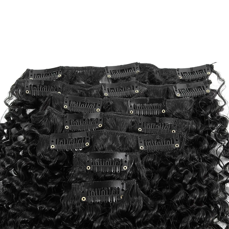Mongolische verworrene lockige Haarspange, 7 StückClip-in-Echthaarverlängerungen, natürliche Haarspange 4b 4c