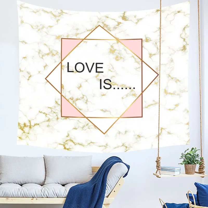 Marmortryck Tapestry Rosa och Golden Nordic Wall Hängande Tenture Väggmålning Modern Dorm Room Decor Geometric Carpet Blanket