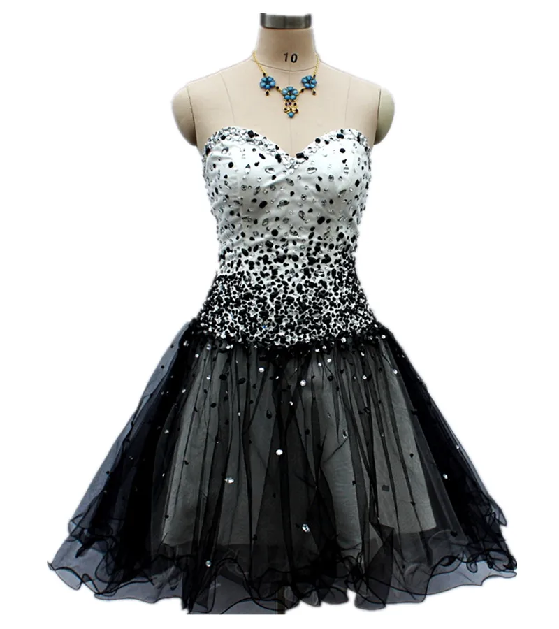 High-quality Free Shipping New Black Prom Gowns Tube Top Halter Strap Short Tulle Party Cocktail Dresses HY0288