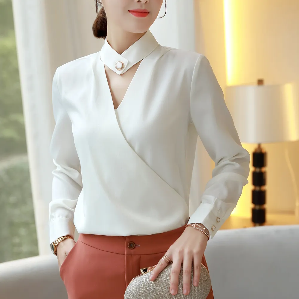 Moda Sexy Cuello En V Camisa Mujer 2018 Nuevo Oto o Invierno