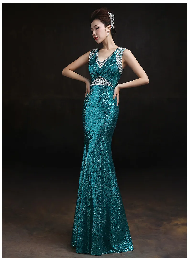 Shoulder Fish Tail Sequins V-Neck Lace Evening Dresses Bride Prom Dresses Long Slim Dance Party Dinner Prom Ballroom Gowns HY1835