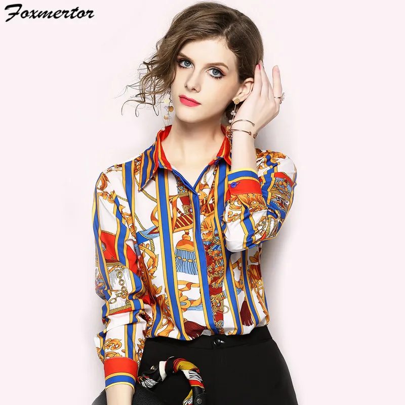 Blusas Camisas 2018 Nueva Primavera Manga Larga Estampado Completo