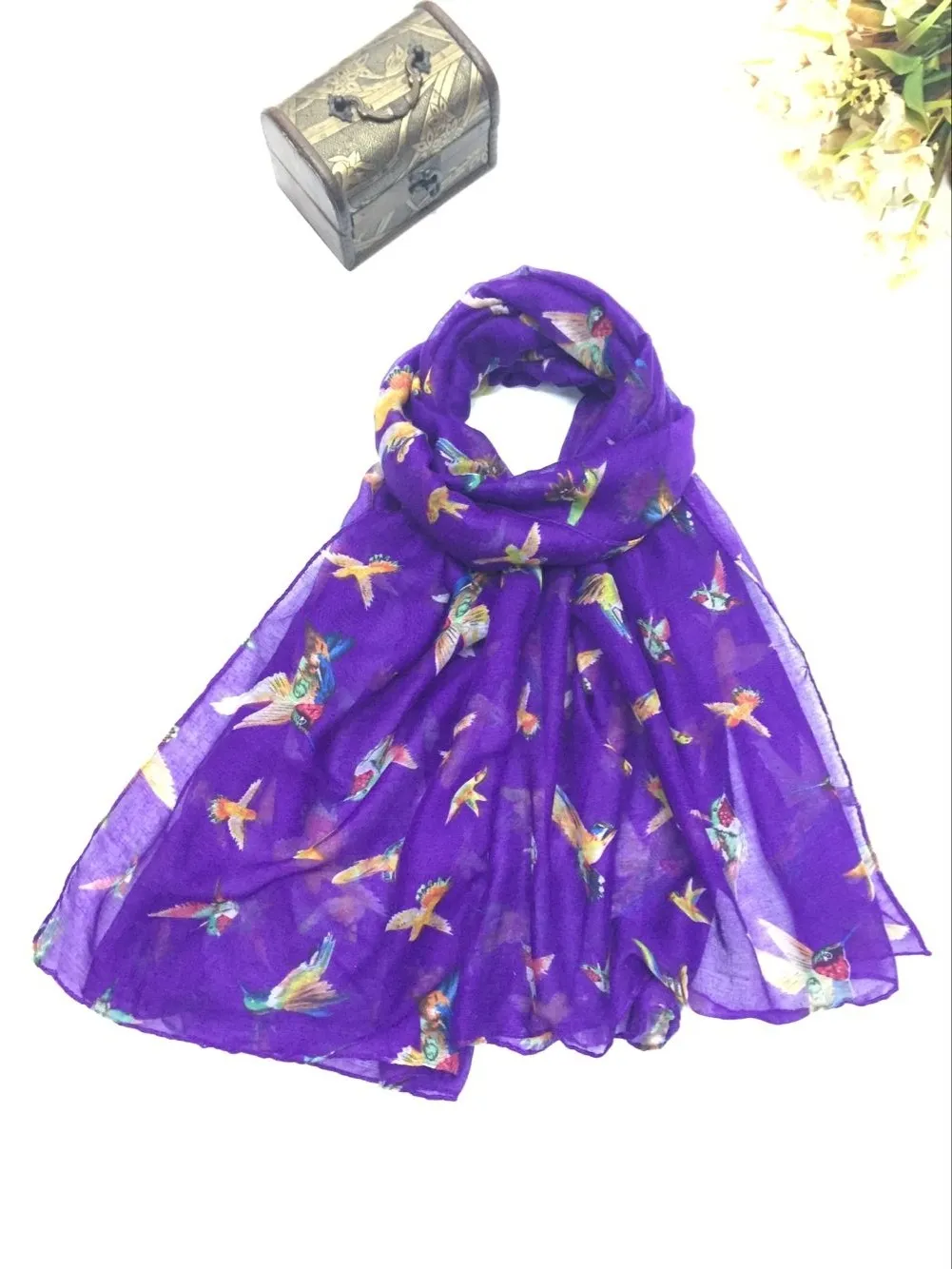 Nouvelle mode mignon colibri imprimé écharpe femmes motif Animal Wrap châles foulards Hijab 3 couleurs entières 10 piècesLOT6951484