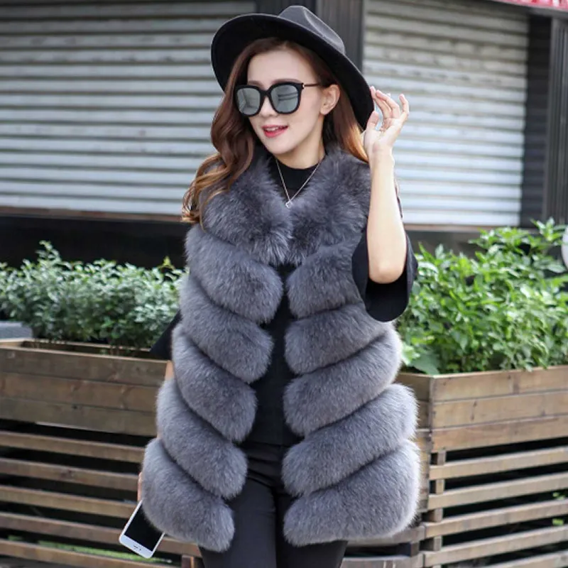Grey fur sleeveless discount jacket