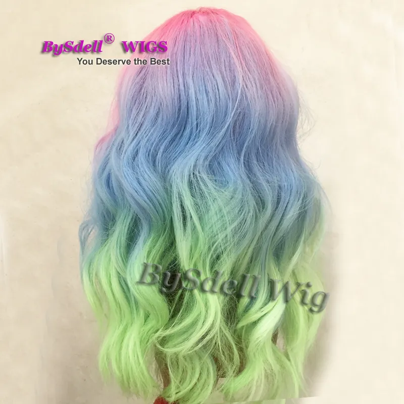 New Arrival Short Medium Length Loose Body Wave Lace Front Wig Colorful Mermaid Rainbow Hair Anime Cosplay Party Lace Front Wigs2844820