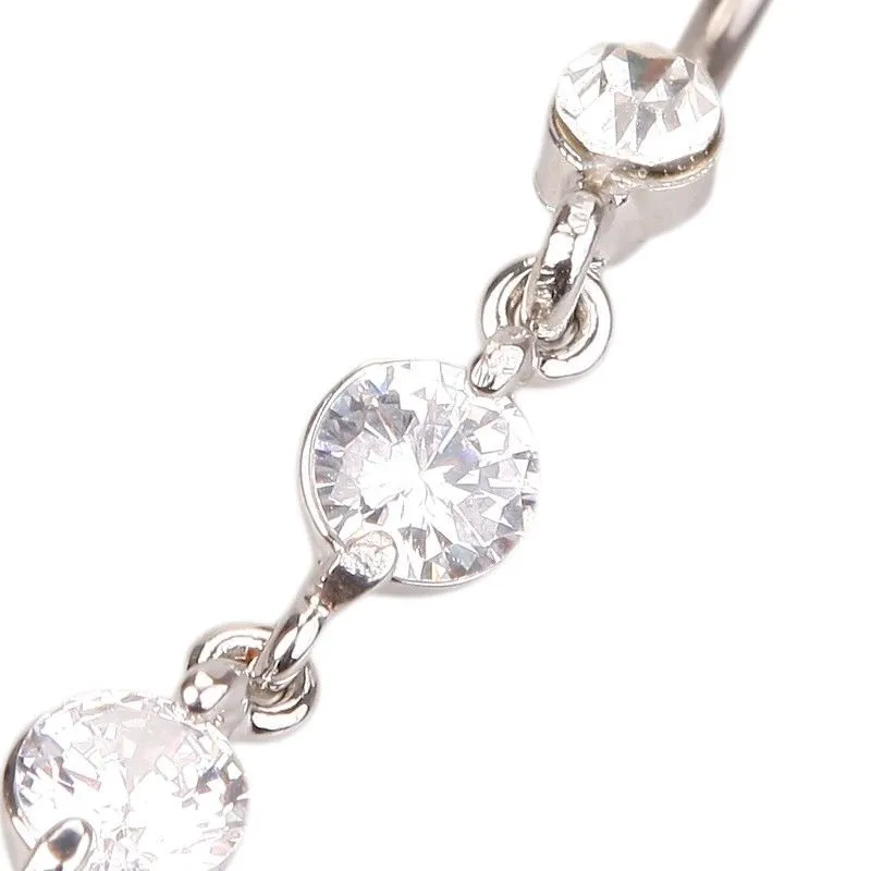 Acier inoxydable Zircon Long Dangle Rond Strass Nombril Nombril Anneau Bouton Bar Barbell Anneaux Piercing Inverse Bijoux