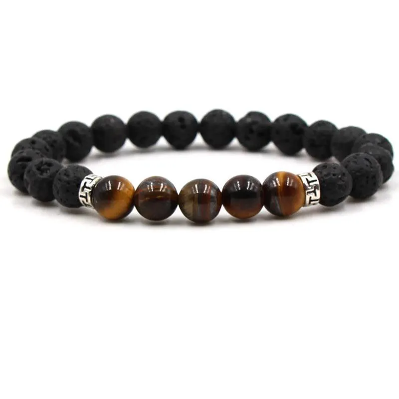 Perle di pietra lavica nera naturale Bracciale 7 Chakra Bracciale diffusore di olio essenziale Occhio di tigre Turchese Roccia vulcanica Braccialetti Yoga con perline