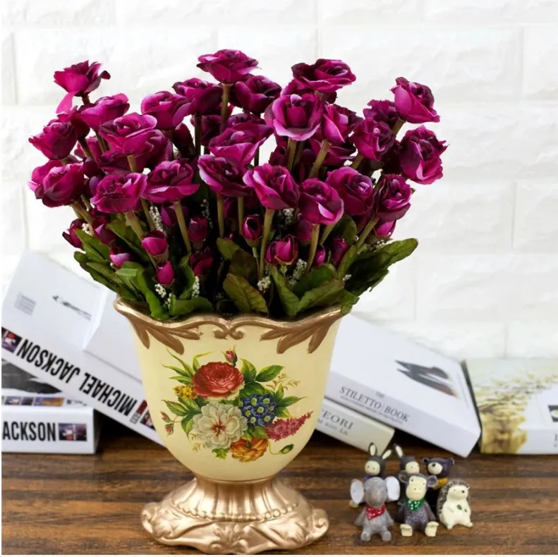 Groothandel 6 kleur Beste verkoop decoratie bruiloft thuis tafel hotel vaas kunstmatige zijden simulatie Mooie roze bloemen