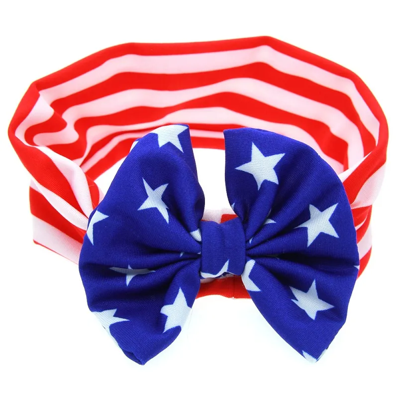新しい新生アメリカン星の縞模様の旗のヘッドバンド全国の日子供の弓弾性ヘアバンドのヘアアクセサリー