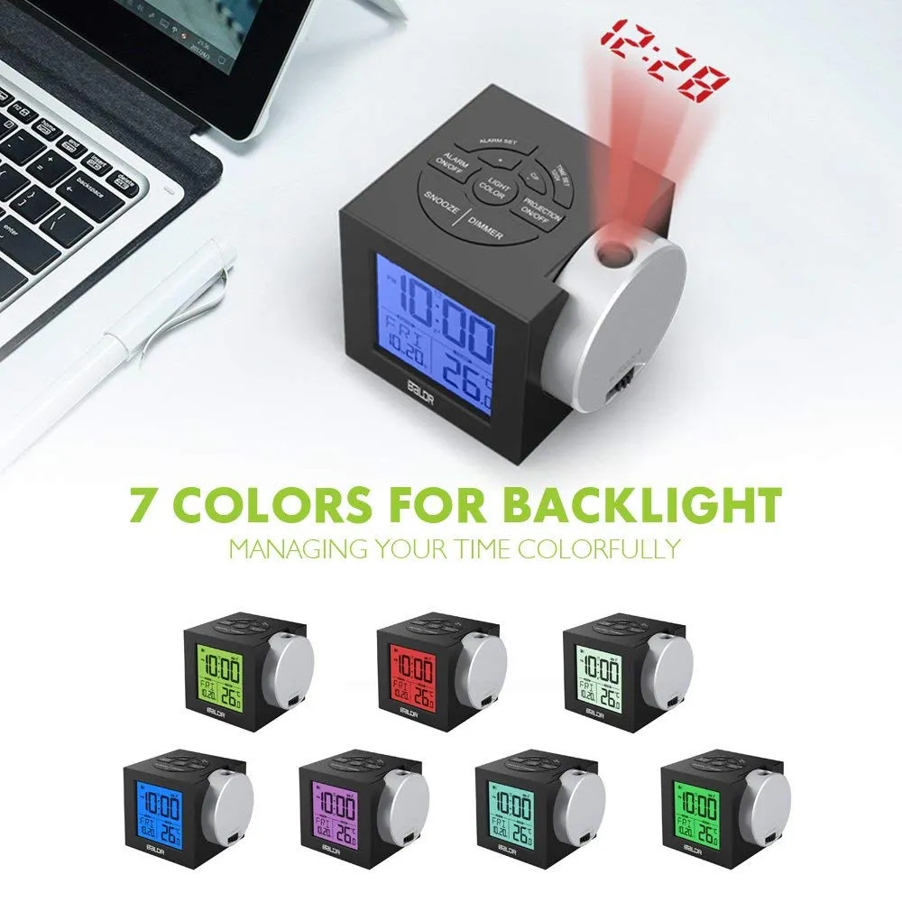 Budzik projekcji LCD Podświetlenie Elektroniczny Digital Projektor Watch Temperatura Wyświetlacz z 7 kolorami