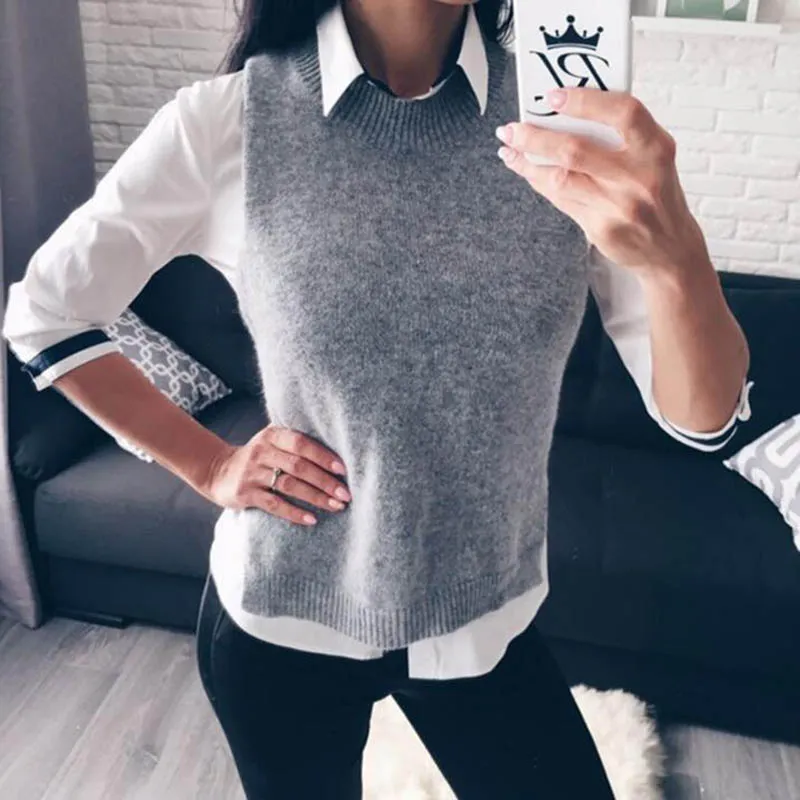 Autumn Winter Jacket Women Vest Warm Wool Vests Plus Size Gray Sleeveless O  Neck Knitted Vest From Bluedaily, $16.31