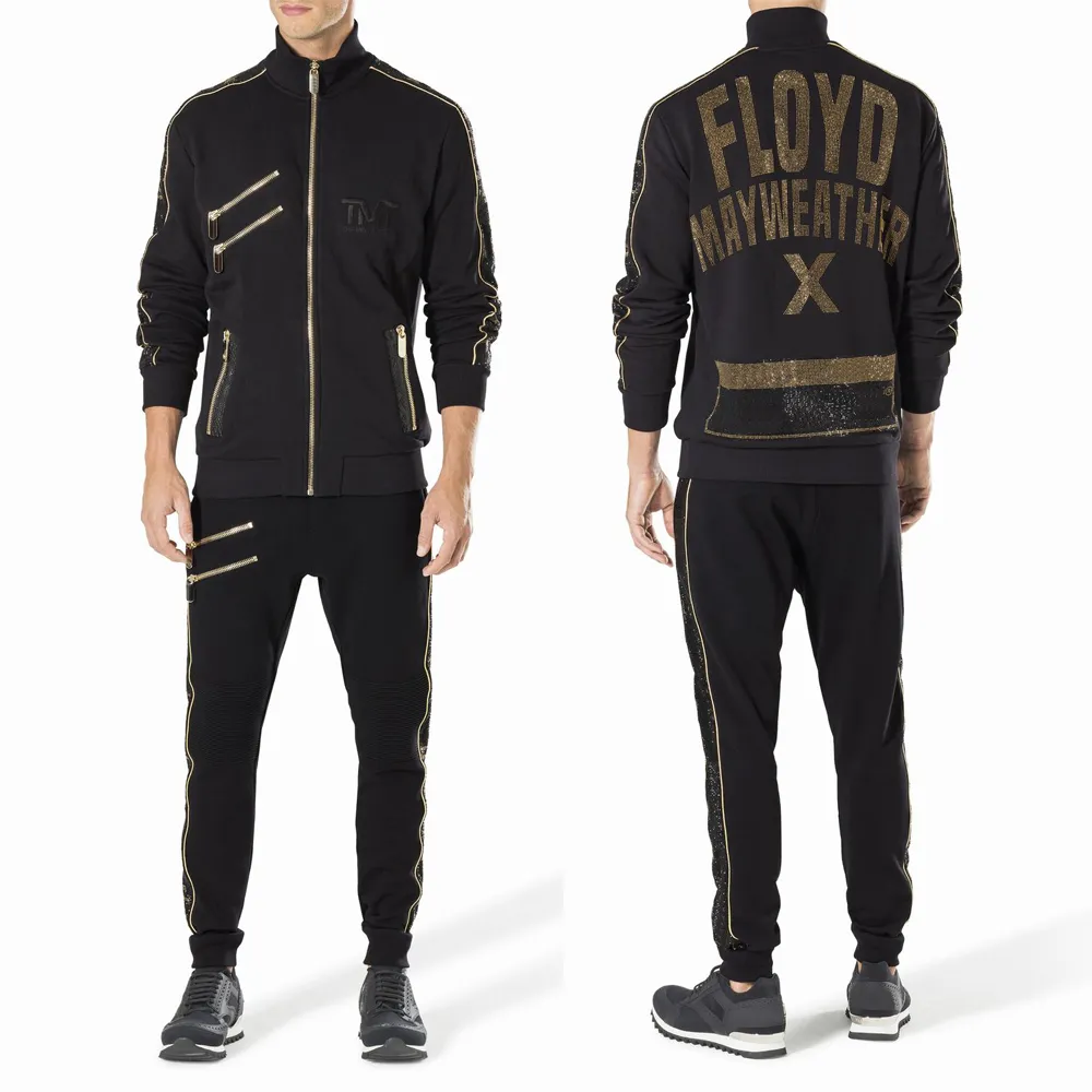 Men Rhinestone Track Suits Mens Tracksuit Set Slim Fit Sportswear with High Neck Zipper Closure ...