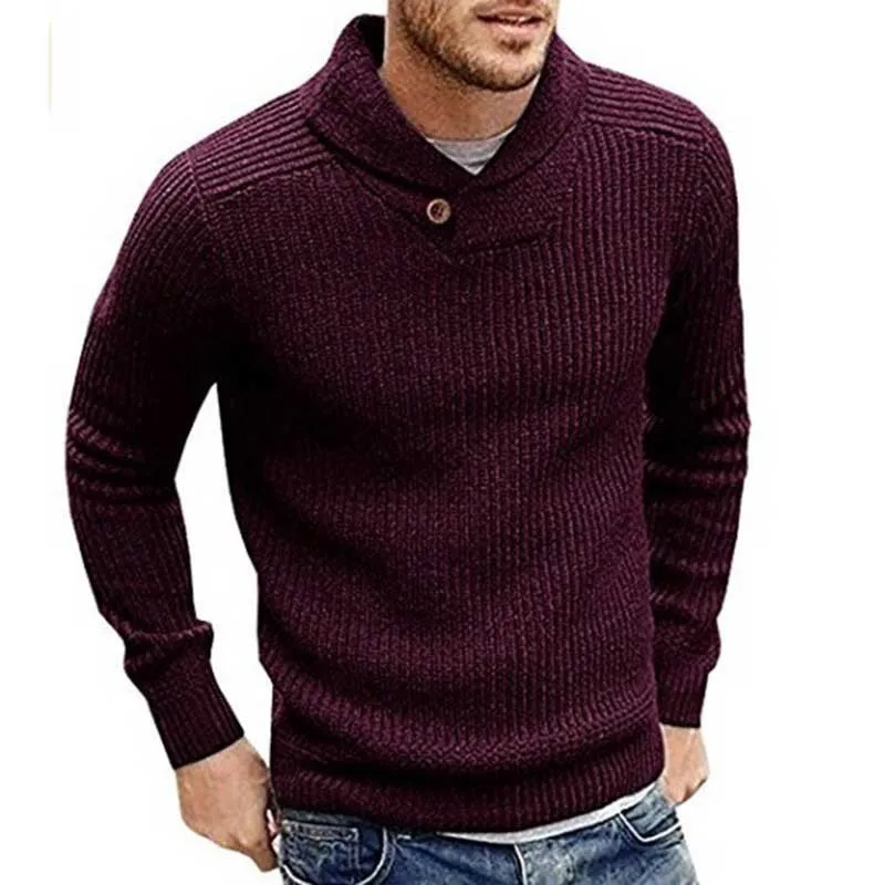 Cowl Neck Knitted Men s Sweater Comfy Long Sleeve Winter Pullover in Stylish Slim Fit