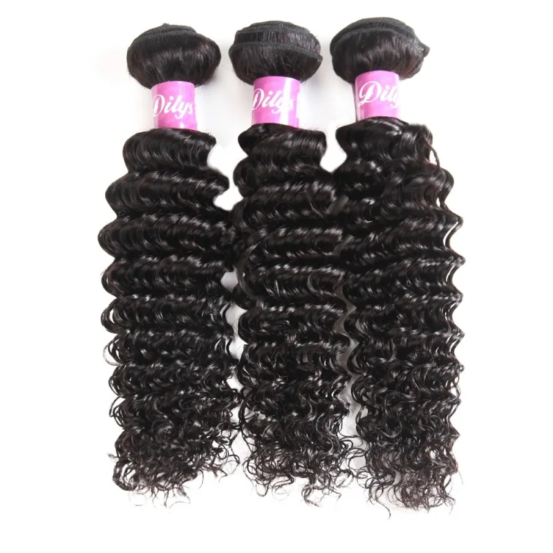 Brasilianska Peruvian Indian Malaysian Human Mink Hår Deep Wave One Bundle / Natural Color 10-28 tums hårförlängningar