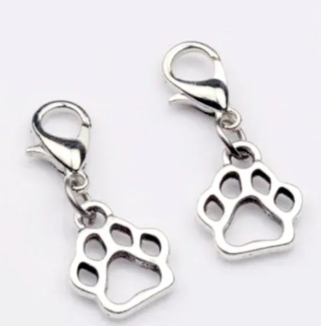 100 sztuk / partia Tybetański Silver Alloy Paw Print Charms Zapięciem Lobster Dangle Fit Bransoletka Biżuteria DIY DIY 26x12mm