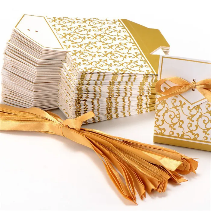 Gold Ribbon Kraft Candy Box Romantic Wedding Favor Sweet Cake Gift ...