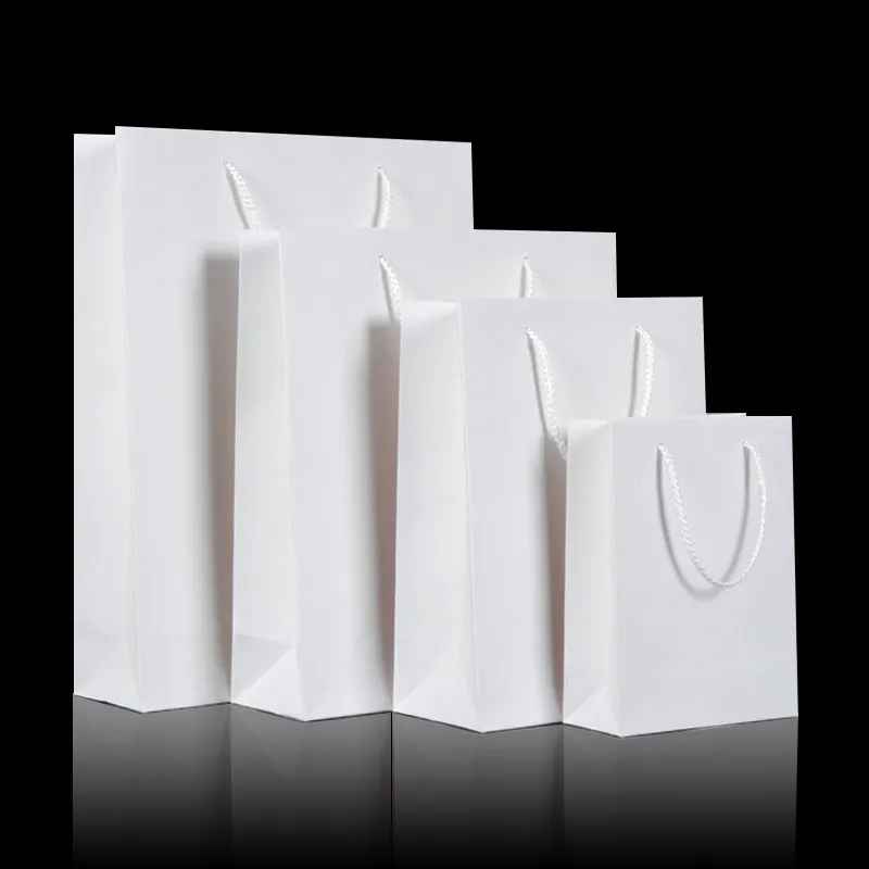 Sac en papier Kraft blanc avec poignée, sacs cadeaux pour fête de mariage, sac à vin en papier, sacs de courses DHL Fedex livraison gratuite