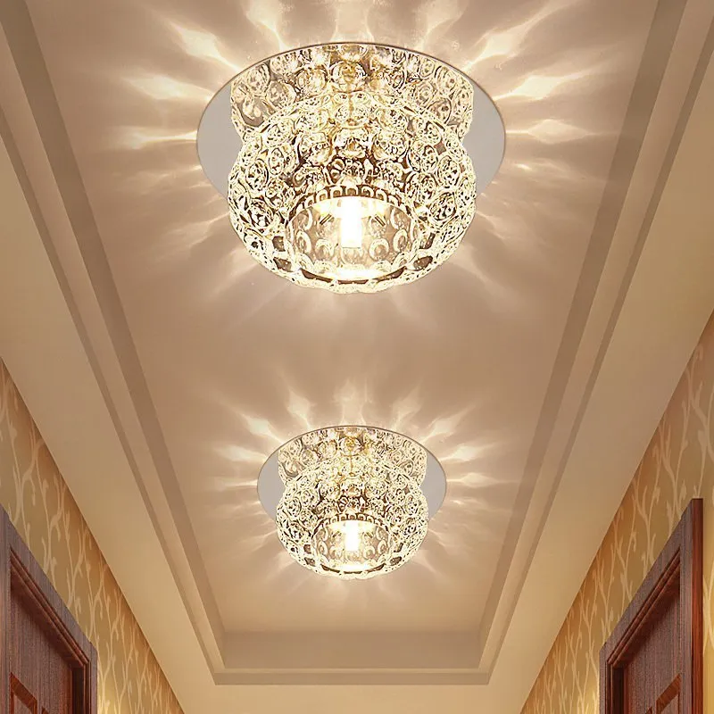 Bubble Crystal Ceiling Lights LED Aisle Lamp Spotlight Living Room Corridor Entrance Downlight Stainless Steel Mirror Base Ceiling Lamp