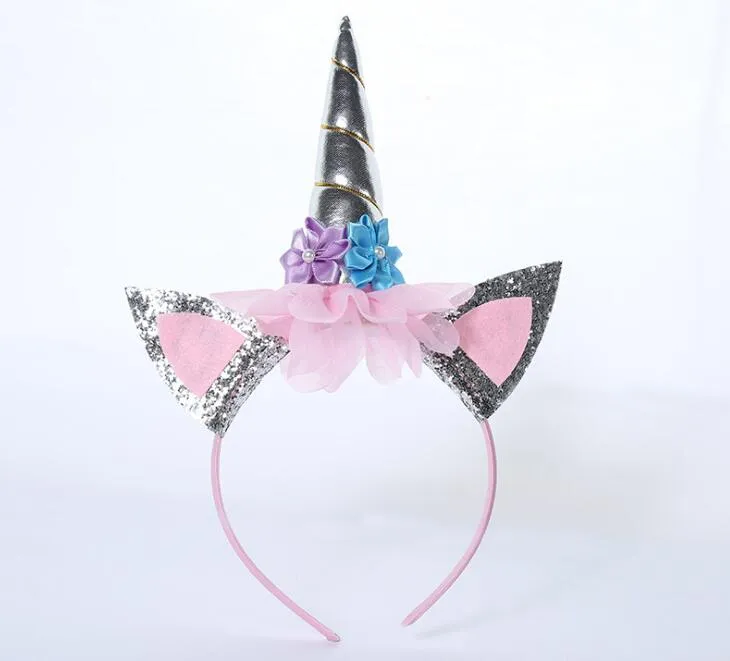 Unicorn Hair Sticks Boutique Opaski na dziewczyny Birthday Party Baby Floral Headband Girls Flower Hair Band Dzieci Akcesoria do włosów GA233