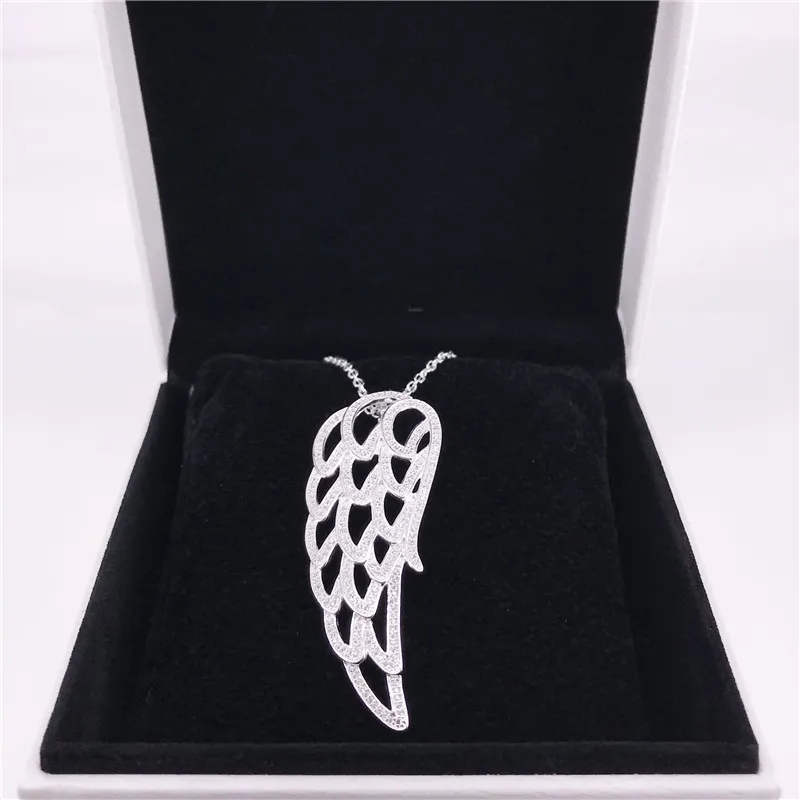 Pandora Angel Wing Silver colgante con collar de circonia cúbica clara Auténtica 925 plata esterlina DIY joyería fina NECLKLACE 390374CZ-90