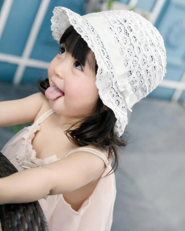 Mode bébé fille chapeau mignon avec noeud casquette enfant blanc dentelle chapeaux enfants fille bébé chapeau de soleil