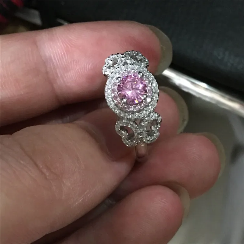 2017 fina smycken 100% äkta soild 925 sterling silver ringar 1CT rosa 5a diamonique cz engagemang bröllop band ring för kvinnor