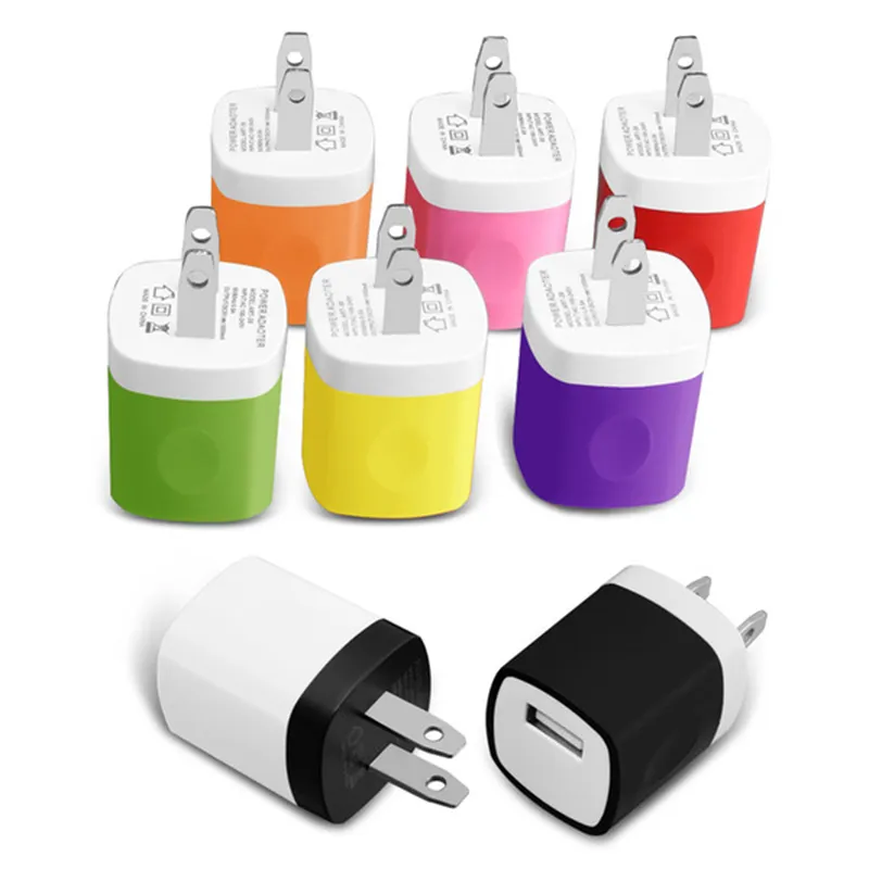 Wall Charger Travel Adapter 5V 1A Kleurrijke Home US Plug USB-oplader voor Android-telefoon Tablet PC Universal USA-versie