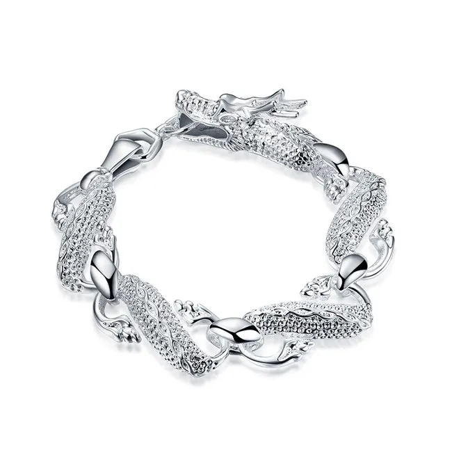 Bracciale Big White Dragon - Bracciale da uomo placcato in argento sterling; regalo di nozze! bracciale uomo e donna in argento 925 SPB036