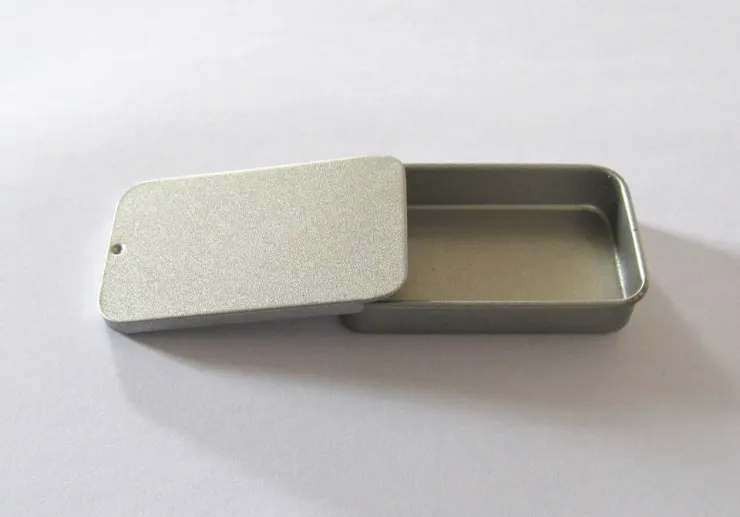 Partihandel vanlig silverfärg Slide Top Tin Box, Rectangle Candy USB Box Fall, gratis frakt W7488