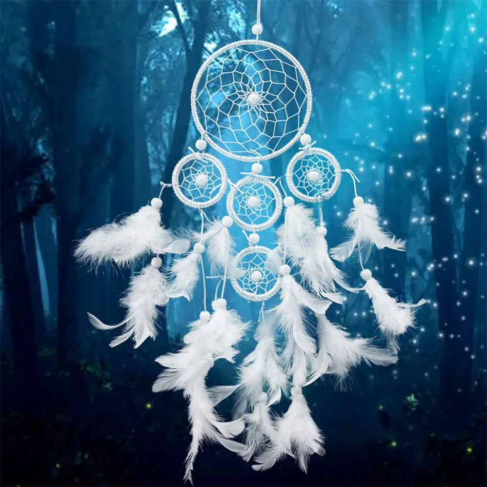 3 sztuk / partia White DreamCatcher Wind Chimes Indian Style Pearl Pióro Wisiorek Dream Catcher Prezent