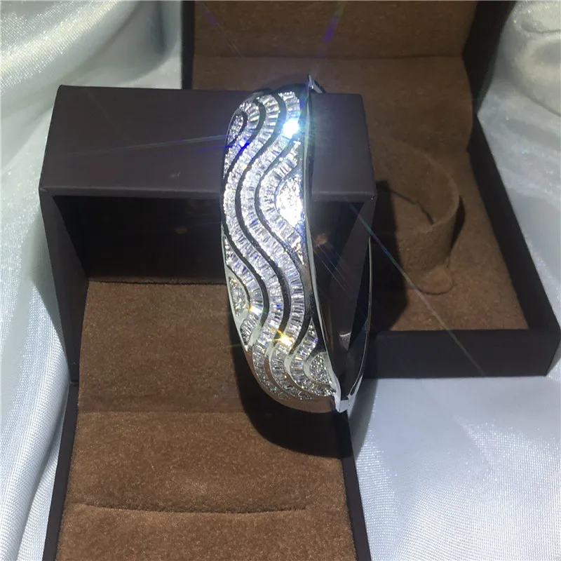 Handgemaakte golvende lijnen armband kanaal instelling diamant S925 zilver gevulde aangrijping bangle voor vrouwen bruiloft accessaries