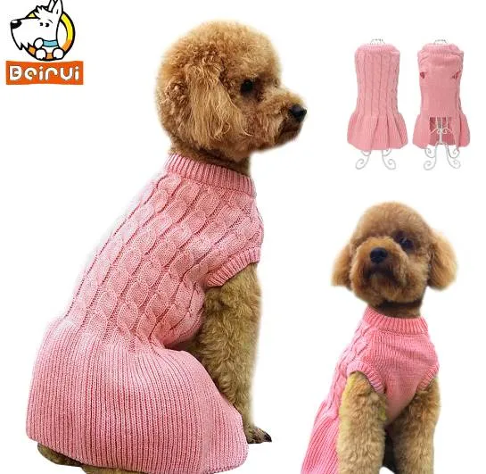 Rosa quente cão camisola knitwear outono inverno vestido animais de estimação roupa de cachorrinho roupa casaco vestuário para pequenos cães médios gato chihuahua