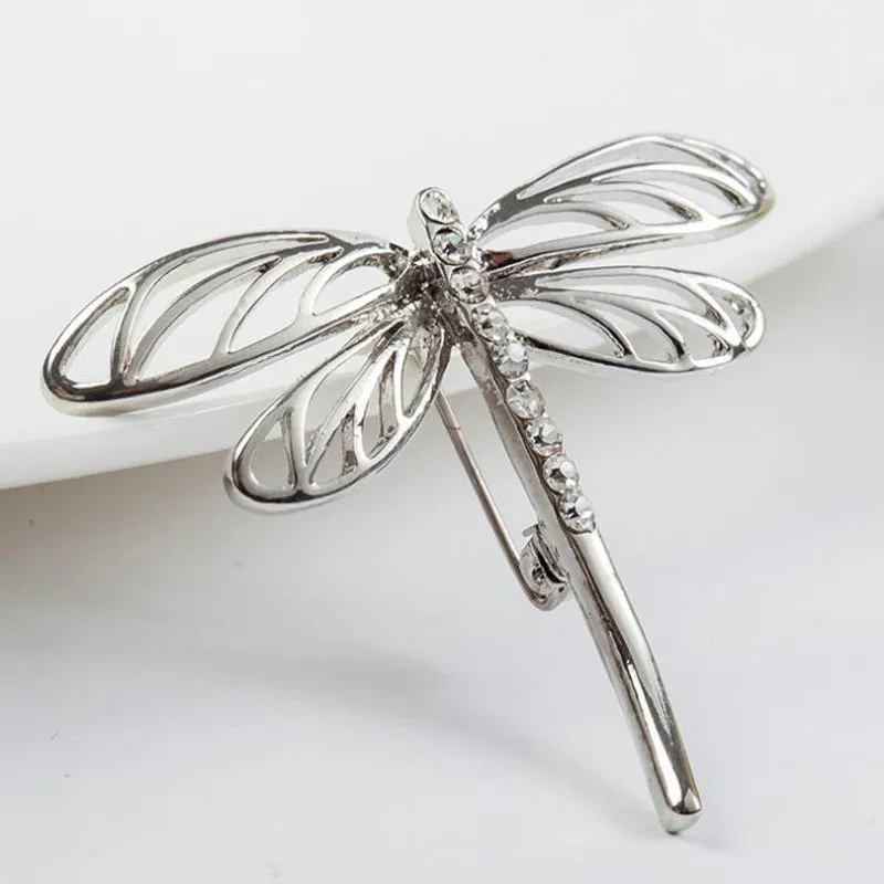 Nova chegada feminino libélula broche requintado liga de cristal strass broche pino festa de casamento cachecol vintage clip240a