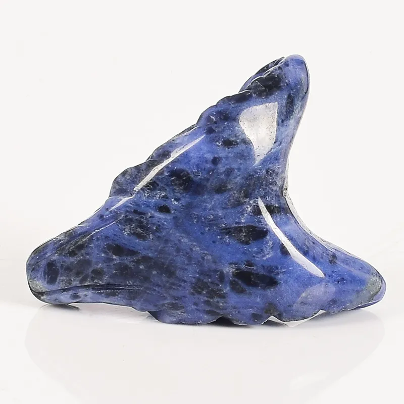 Dingsheng natural cristal quartzo jade pedra azul sodalite lobo cabeça estatueta figurine pingente escultura animal crânio reiki pedras artesanato